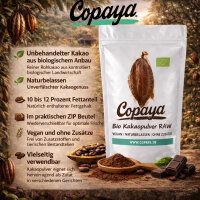 3 x 1kg Bio Roh Kakaopulver, 10-12% Fett, Stark entölt, Rohkakao von Copaya