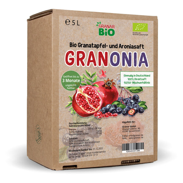 5 Liter-Box Bio Granonia - Granatapfel & Aronia Direktsaft von GranarBIO Copaya