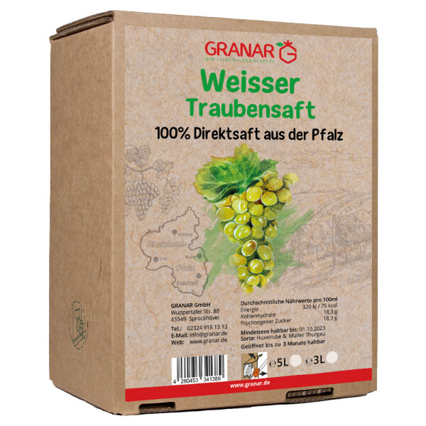 3 Liter-Box weißer Traubensaft aus der Pfalz